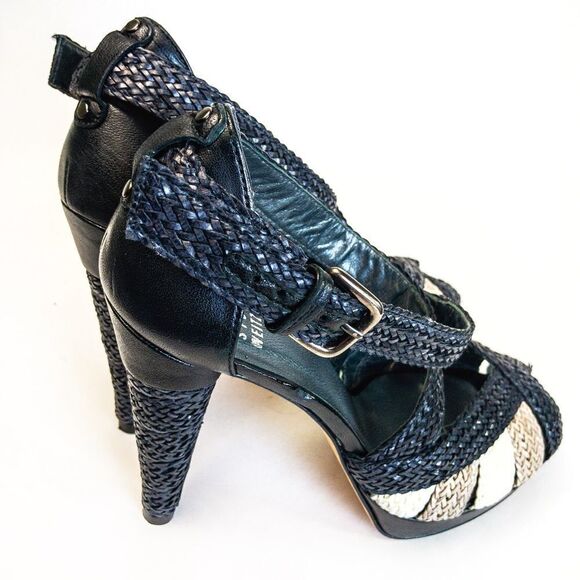 Stuart Weitzman Black Bradford Weave Heels Sz 7.5M - Picture 8 of 13